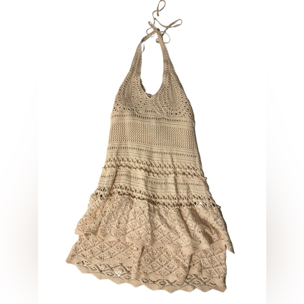 Moda International Beige Crochet Halter dress